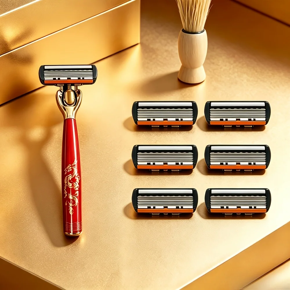Men's Manual Razor 6-Layer Precision Blade System Replaceable Refills, Long-term Use, Men & Women Suitable Great Gift Idea