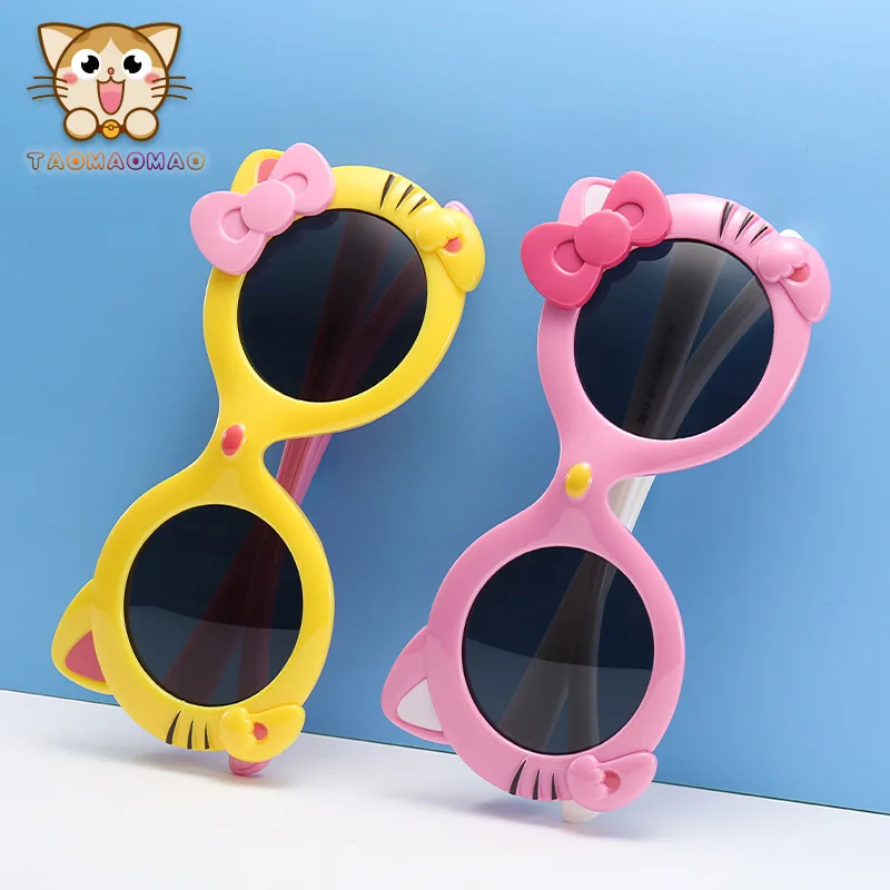 Kitten Face Silicone Children's Sunglasses for Boy's and Gilr's Cat Eyewear Casual Polarized Sunglasses  UV 400