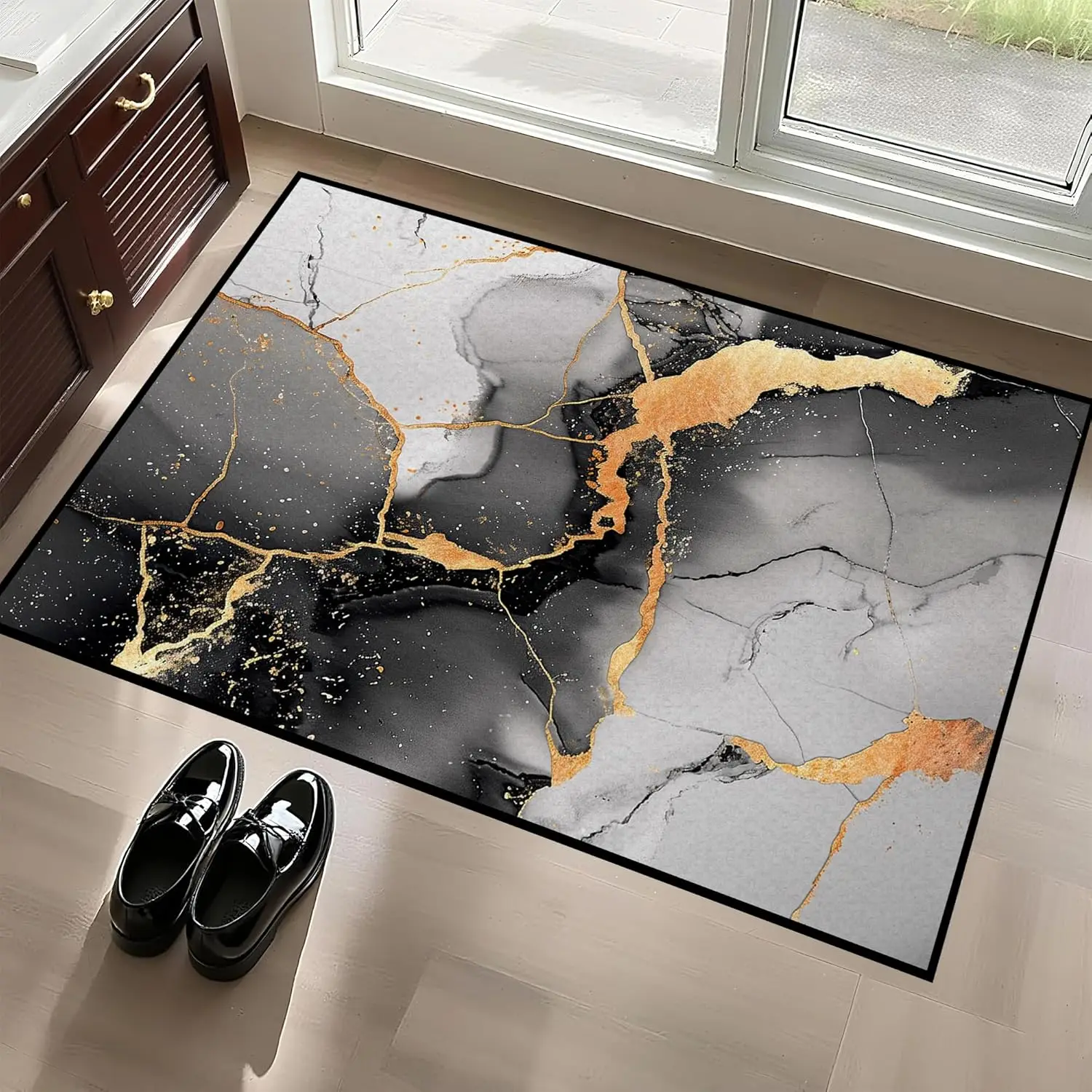 Light Black White Gold Marble Kids Carpet for Boys Bedroom Washable Marble Rug for Teens Boys Room Living Room Bedroom Playroom