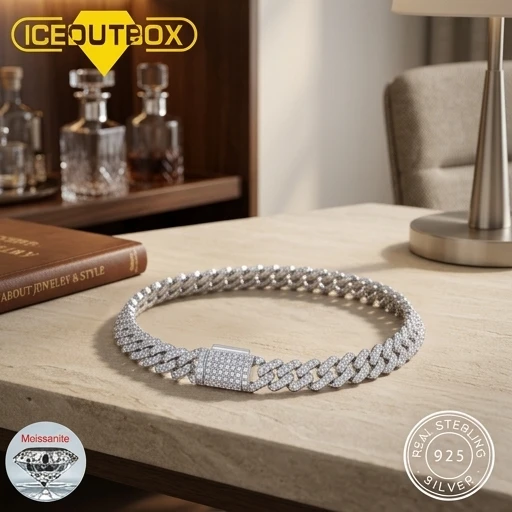 

Men's Women's 925 Silver Moissanite Cuban Link Bracelet 6MM Hip Hop Solid Diamond Jewelry