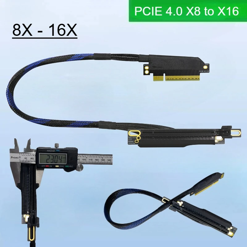 

Экранированный плетеный удлинительный кабель PCIe 4.0 X8–X16 для графического процессора, посеребренный серверный кабель AI Riser PCI-E 16 ГБ\S GEN 4 для видеокарты