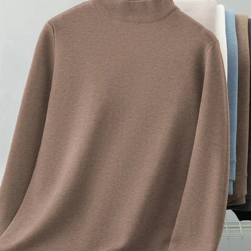 

Men's Thickened Fleece Lined Half High Collar Knitwear mid Autumn Winter Inner Wear Base Shirt Integrated Velvet Knitted Sweater