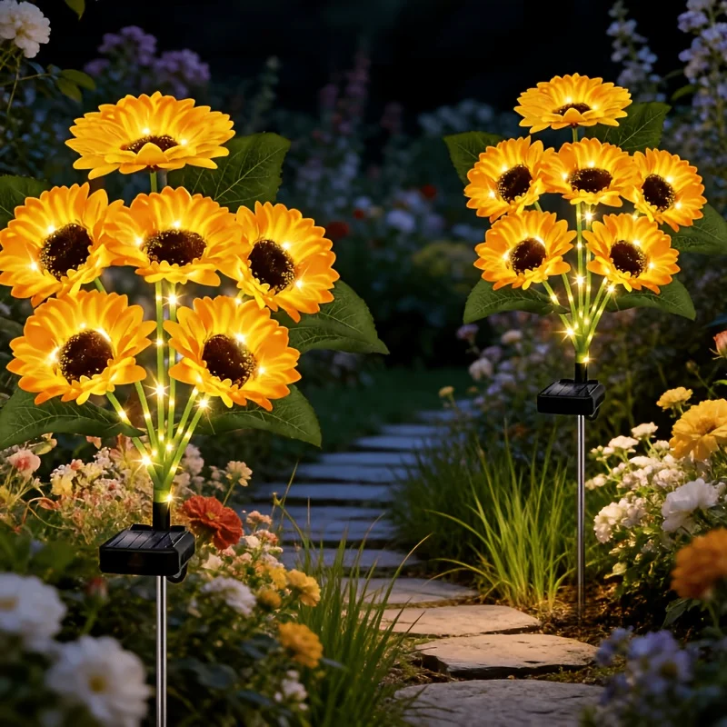 2PCS Sunflower Solar Garden Lights, Solar Sunflowers, Solar Ground Stake Lights for Yard, Lawn, Patio / Holiday Decor for Christmas / Halloween / Valentine's Day to Create a Romantic Atmosphere, Single Bundle of 6 Sunflowers - view 5
