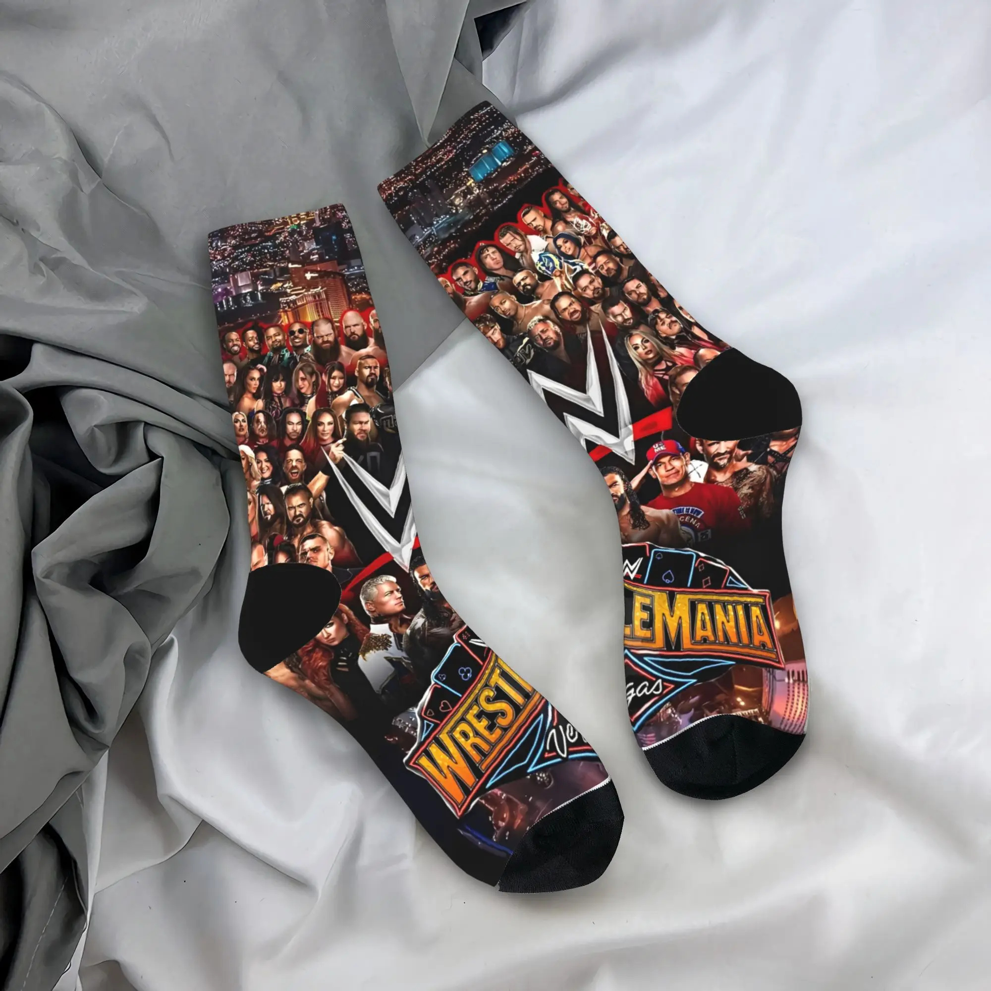 ユニセックス男性靴下レスルマニアレスリングストッキング滑り止めソフト通気性靴下秋かわいいグラフィックサイクリングソックス