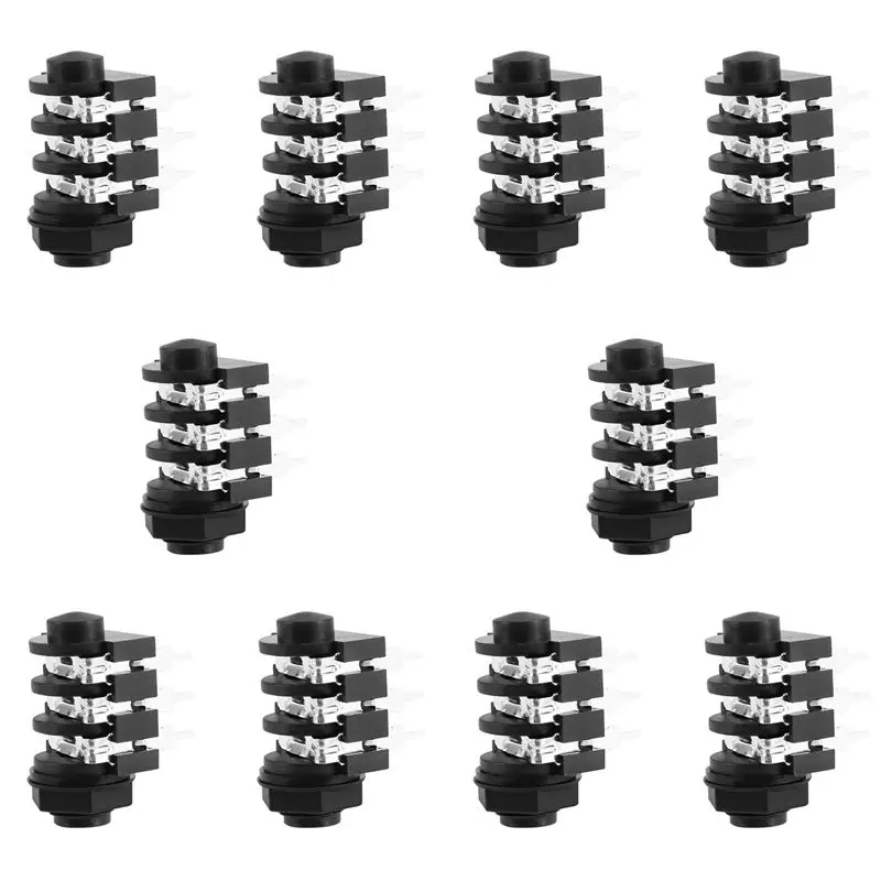 10 Pcs 1/4 Inch 6.5Mm Stereo Audio PCB Panel Mount Headphone Jack Socket 6 Pin