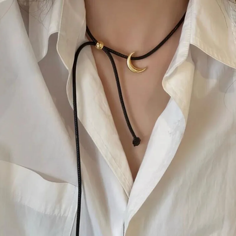 Autumn Jewelry Harajuku Jewelry  Gothic Moon Charm Choker Necklace Black Velvet  Fashion  Jewelry Gift Moon Necklace Woman