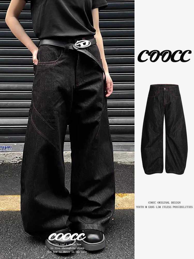 

Мужские джинсы в американском ретро-стиле, красные, оригинальный дизайн, прямые, свободные, широкие штанины, повседневные, молодежные