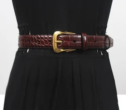 Women's Runway Fashion Genuine Leather Cummerbunds Female Dress Corsets Waistband Belts Decoration Narrow Belt R2119