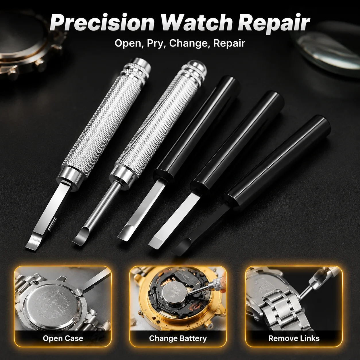 Watchmaker Screw Pry Tool Metal Battery Change Press Remover Watch Back Case Opener Repair Tool for Watchmakers
