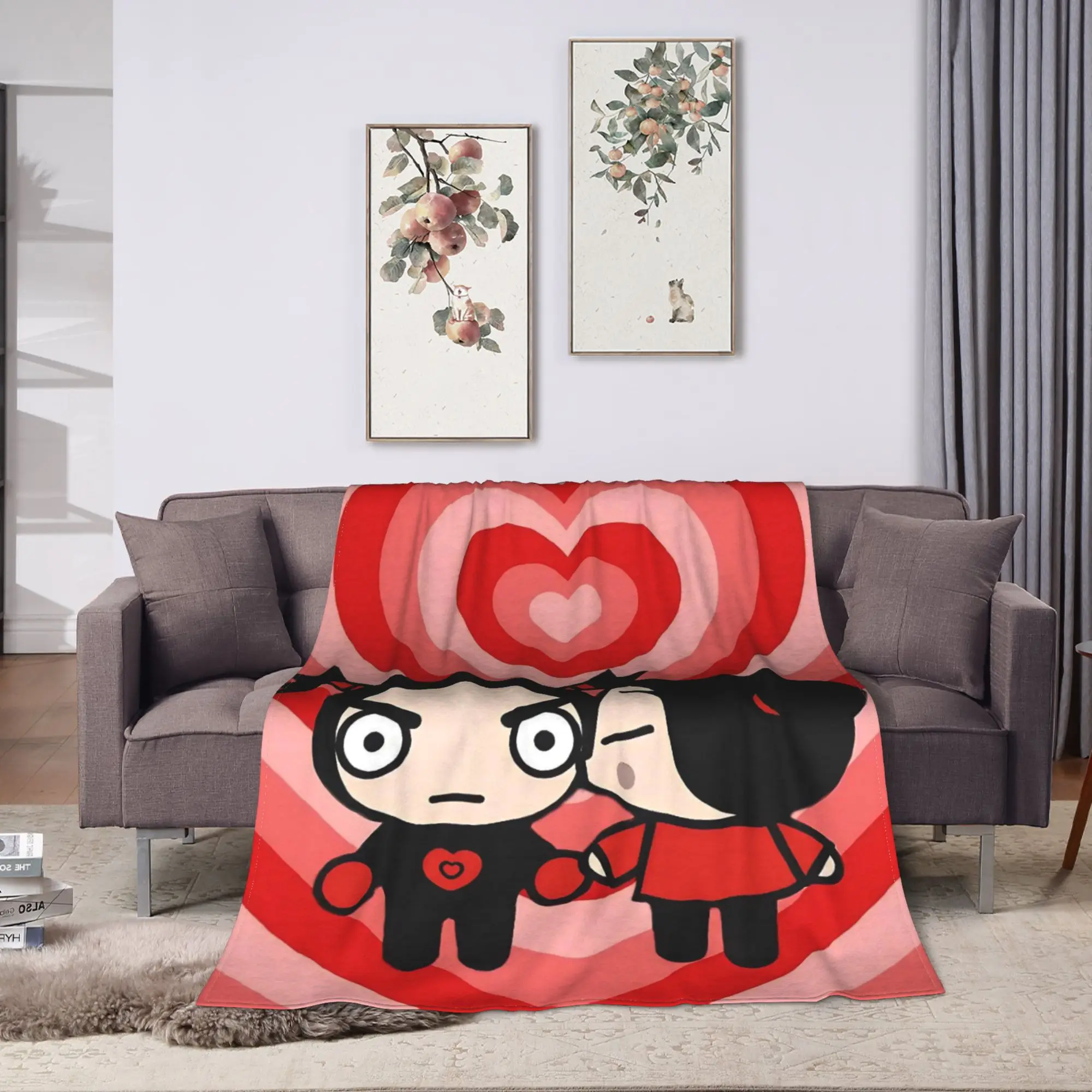 Cute P-Pucca Anime Blankets Velvet Summer  Breathable Super Warm Throw Blankets for Home Outdoor Rug Piece