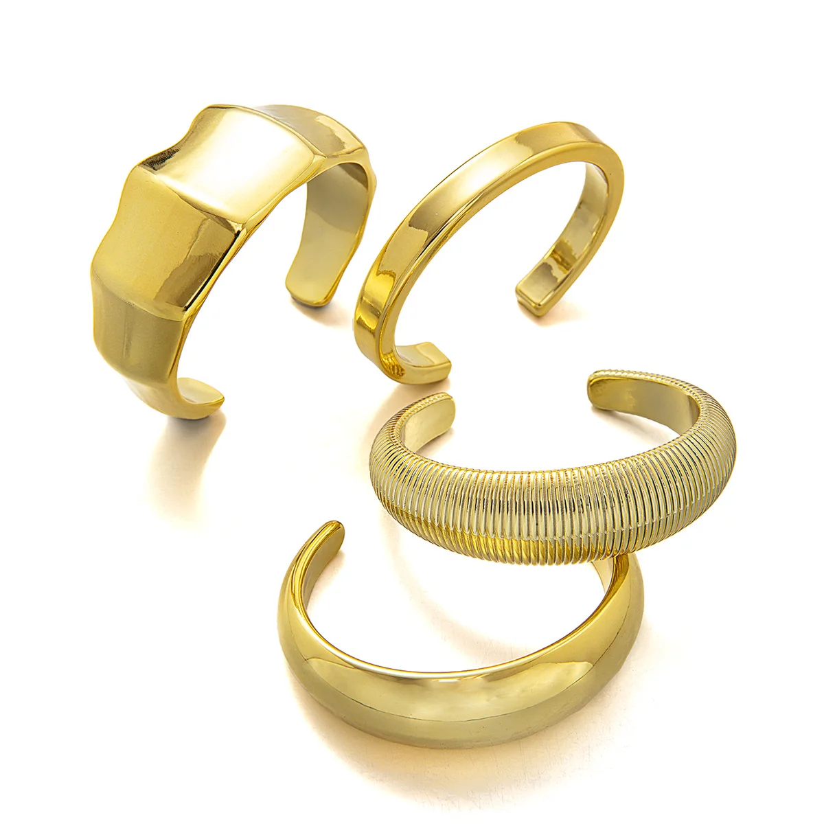 4 pieces of casual geometric smooth open mouth wristbands with simple layering style and wide edge women's bracelets
