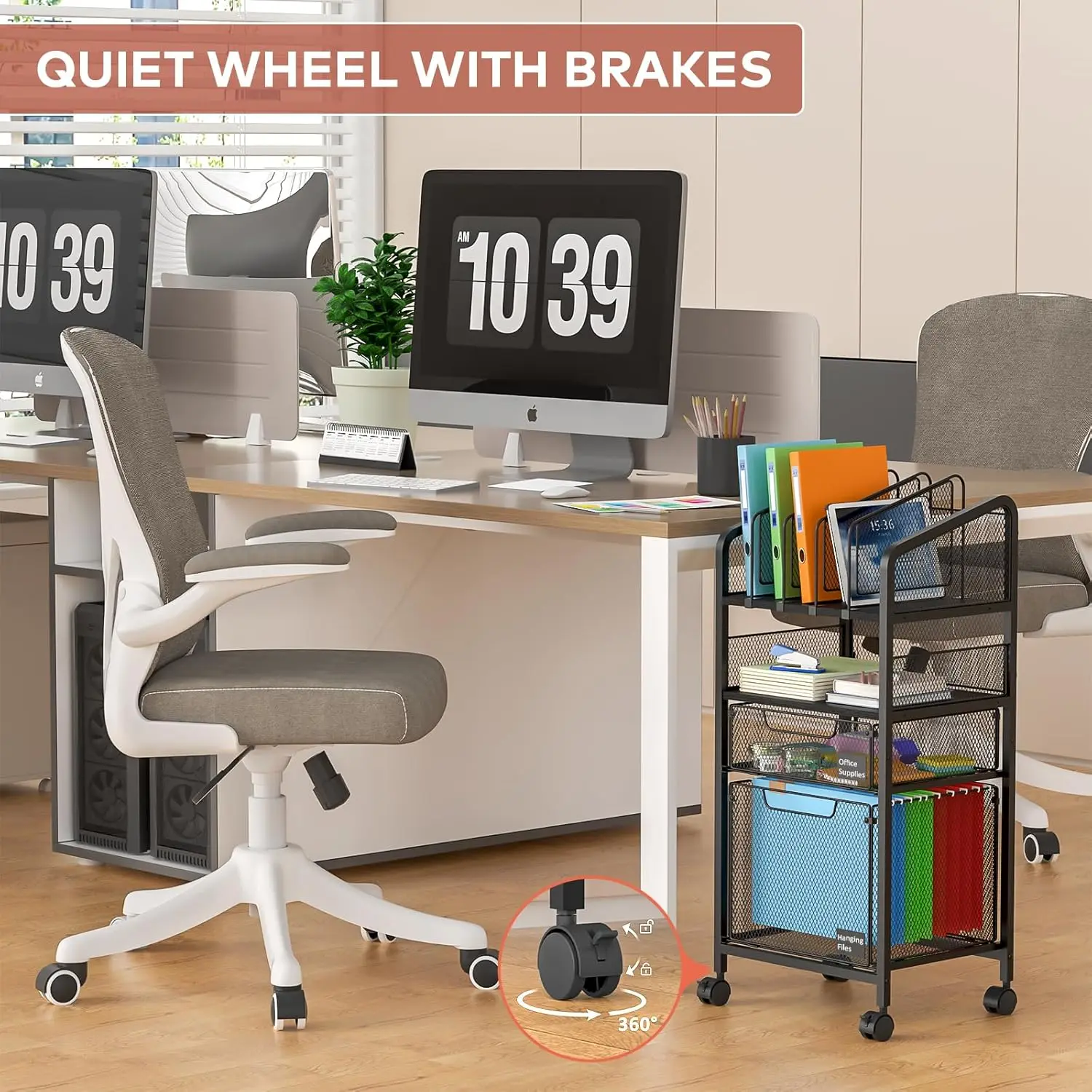 Mobile 4-Tier File Cabinet with Adjustable Dividers, Lockable Wheels for Home Office Storage