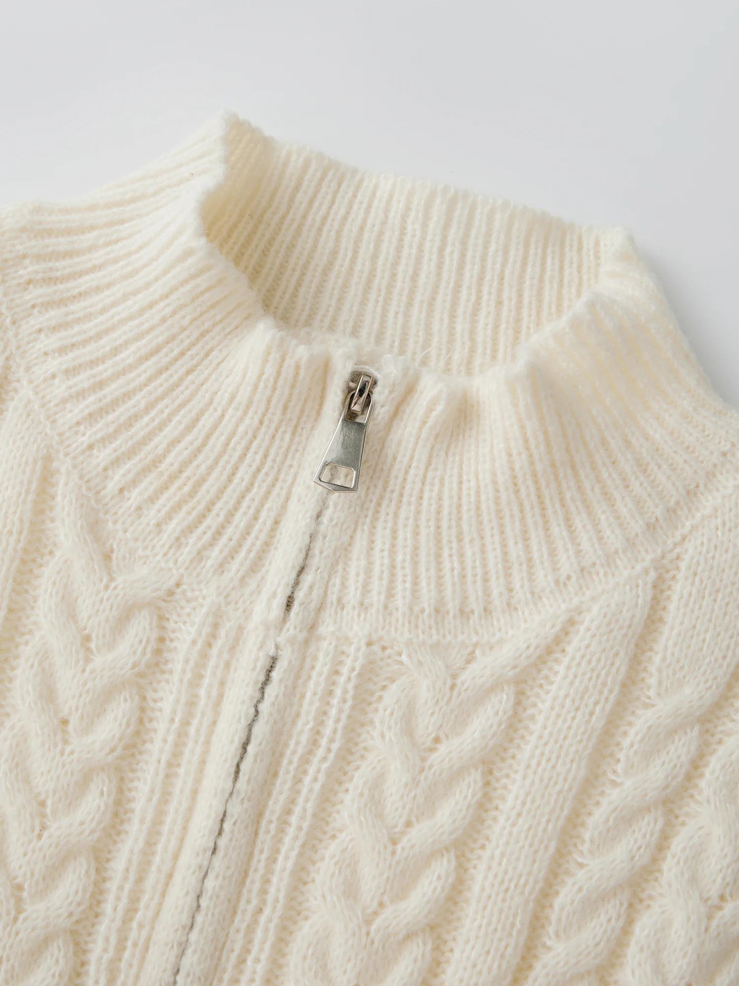 

Women s Autumn Zip Up Sweater Long Sleeve Lapel Cable Solid Color Basic Knitwear Tops