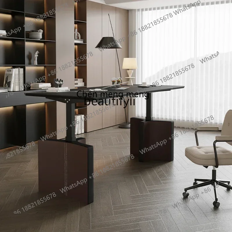 32Leather surface computer desk intelligent lifting table electric lifting table circular arc leggings
