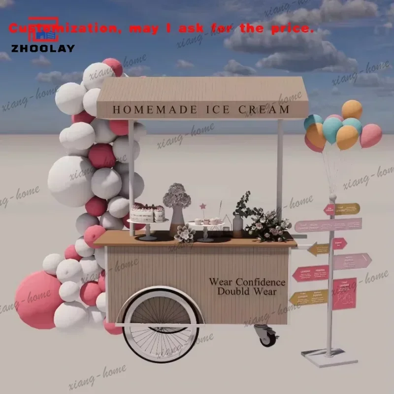 PG custom.Outdoor Mall School Park Metal  Iron Flower Cart Mobile Food Cart Design Fast Food Handcart Rustproof