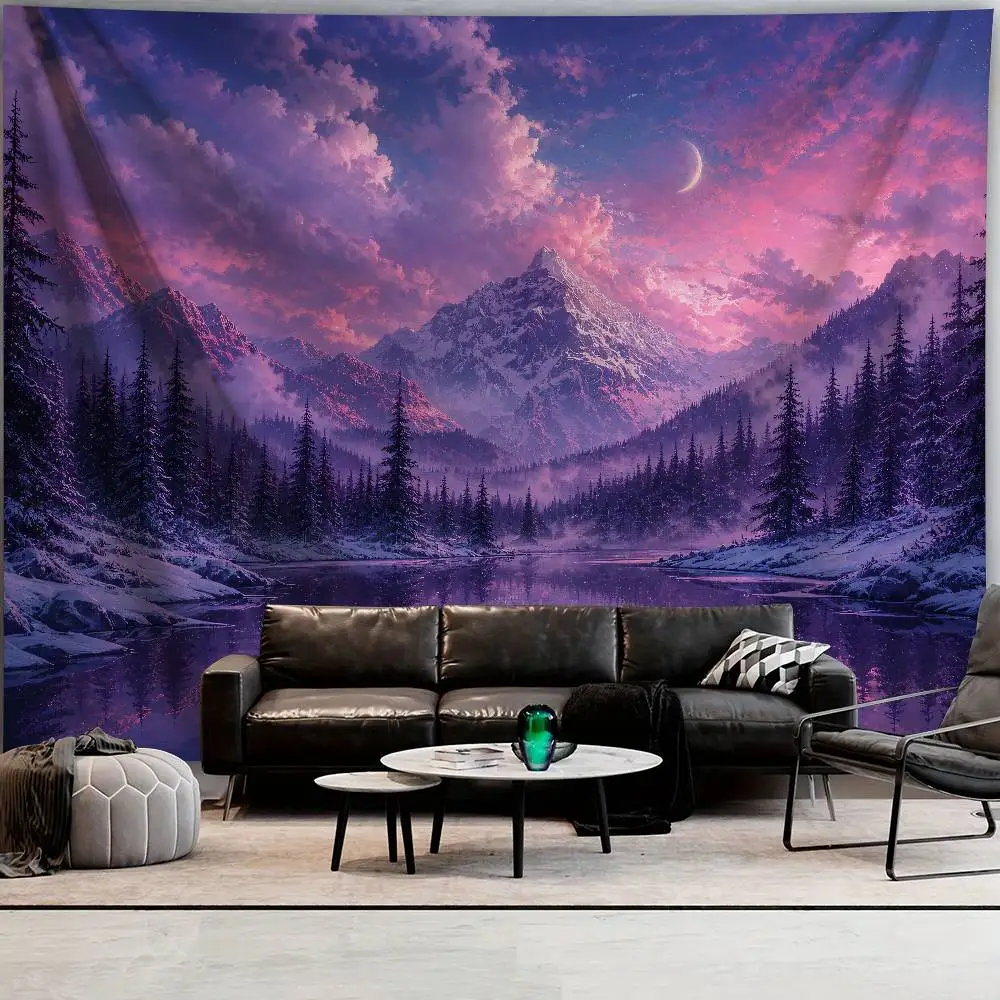 

Purple Mountain Lake Tapestry Fantasy Landscape Wall Hanging Dreamy Sunset Sky Nature Wall Art Aesthetic Bedroom Dorm Room Decor