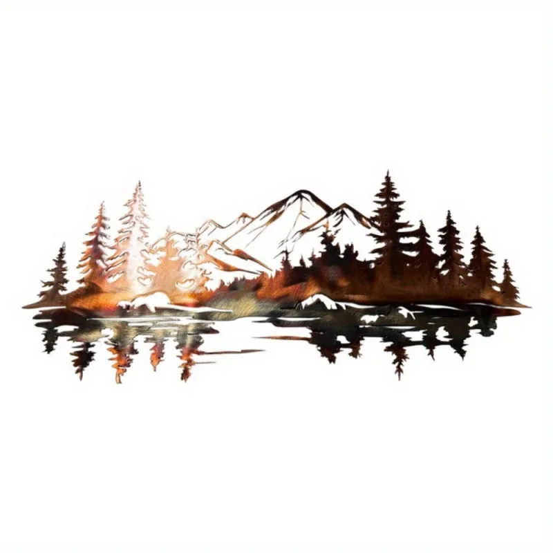 Landscape Reflection Wall Sculpture, Natural Scenery Metal Wall Hanging, Perfectly Suitable for Cabin and Rustic-style Homes