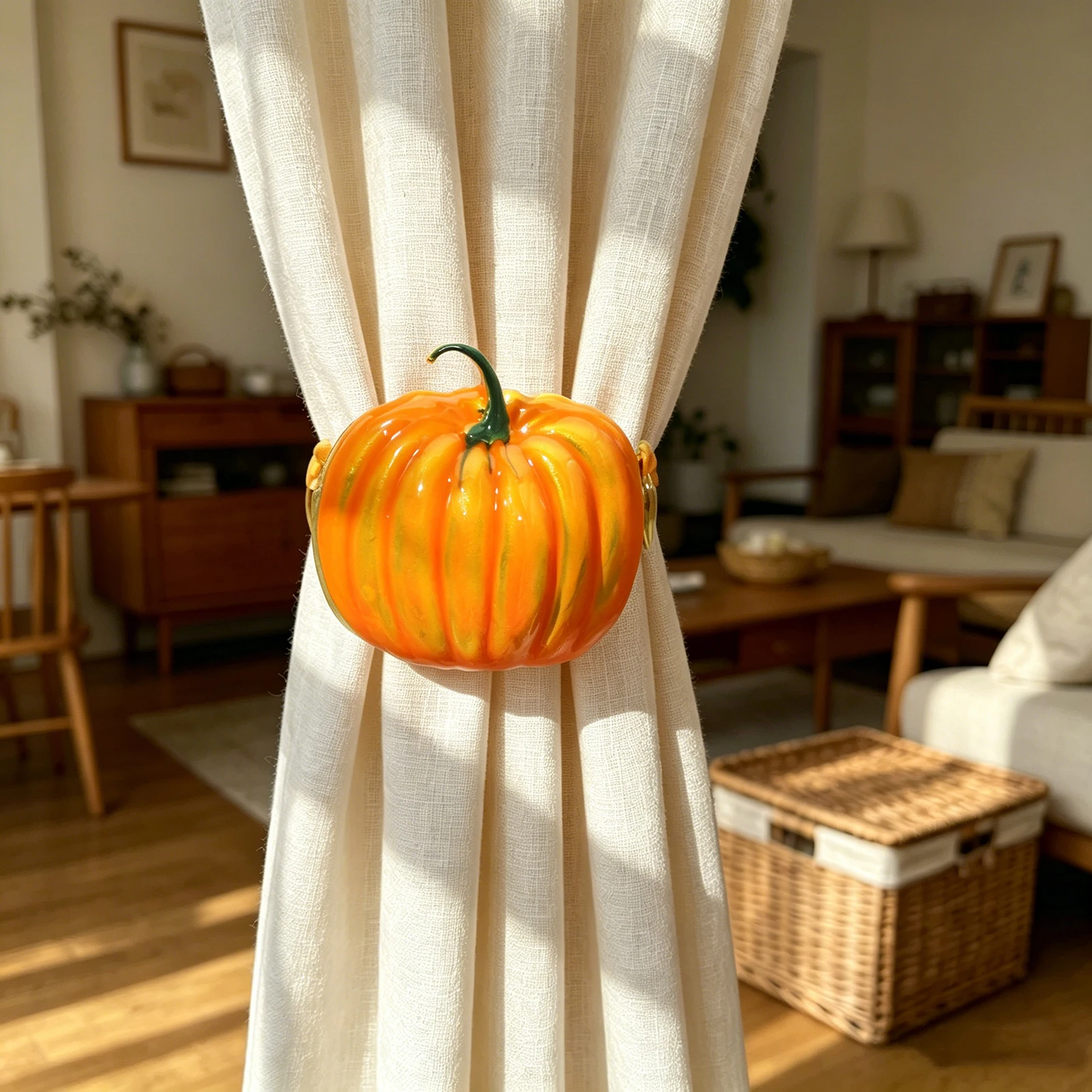 2PCS Fall Pumpkin Alloy Curtain Tiebacks No Drilling Spring Curtain Holder Dual Use Wrist Arm Band Thanksgiving Home Decor