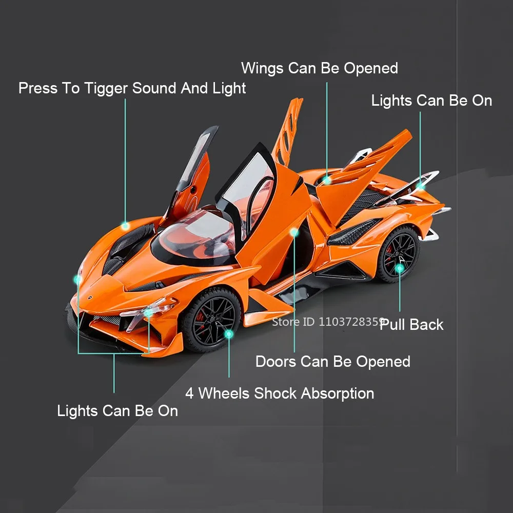 1:24 Apollo IE EVO Sportwagen Spielzeugmodelle Legierung Diecast Mini Supercars Sound Licht Türen geöffnet zurückziehen für Kinder präsentiert