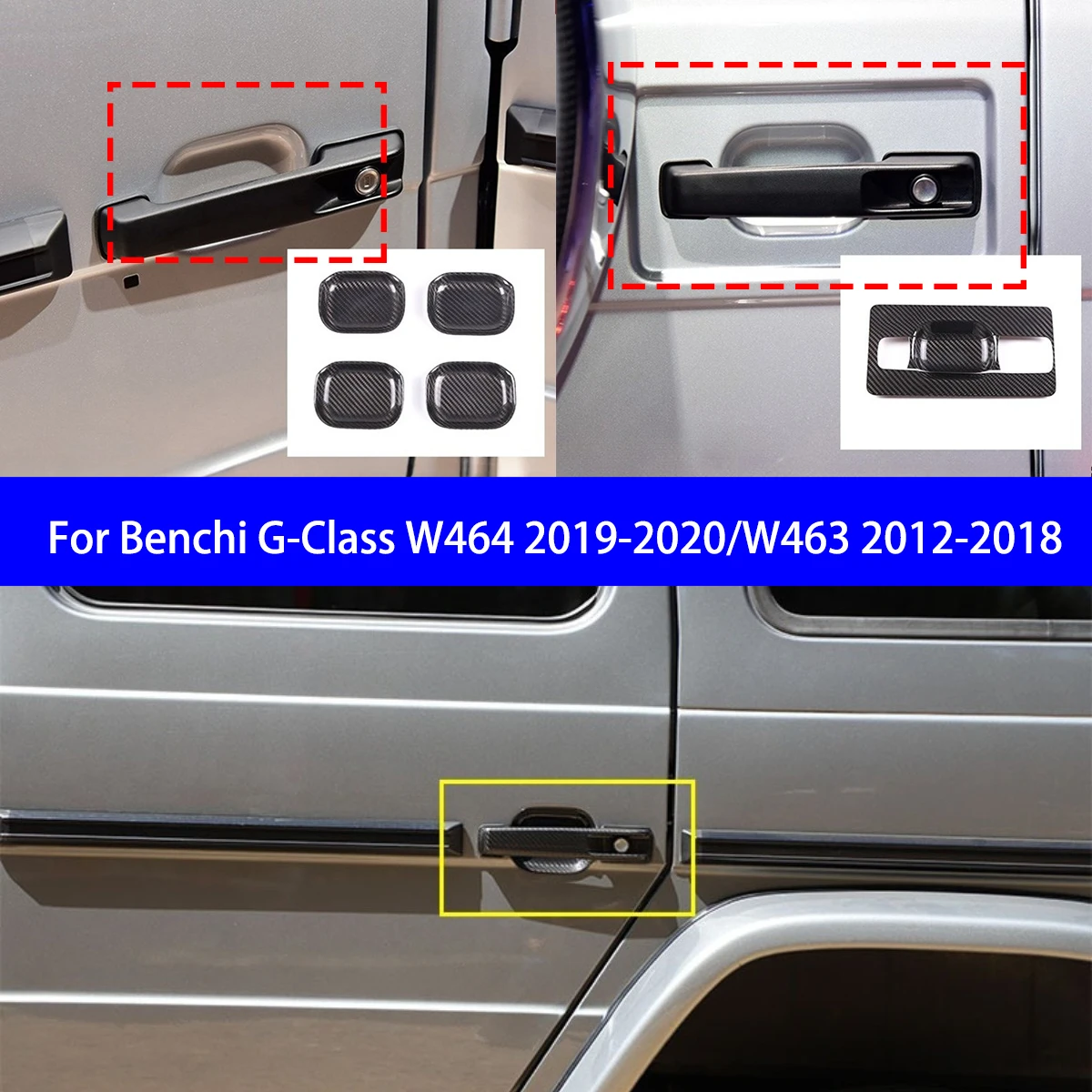 

Для Benz G-Class W463/W464 сухое углеродное волокно, наклейки на внешнюю чашу двери/ручки хвостовой двери/наружная ручка, декоративные детали