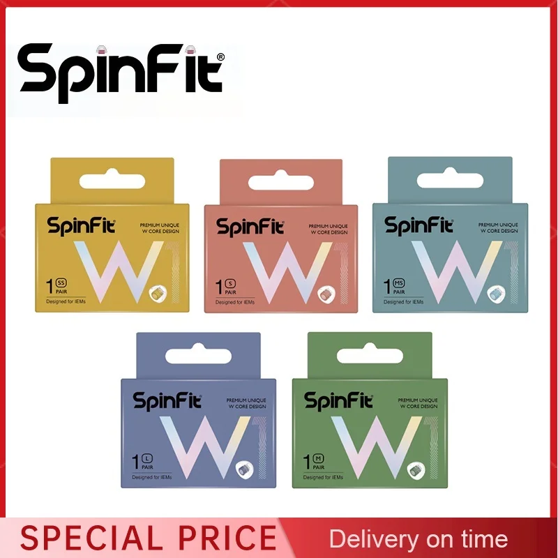 SpinFit W1 실리콘 이어팁 이어팁, 이어폰용 특허 받은 의료용 더블 W형 튜브 코어, 직경 5-6mm 깍지