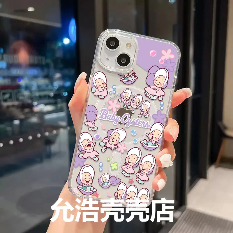 أويستر بيبي Magsafe حافظة هاتف مغناطيسية لهاتف سامسونج جالاكسي S25 S24 S23 S22 S21 S20 FE Edge Plus Ultra 5G غطاء من البولي يوريثان الشفاف الناعم