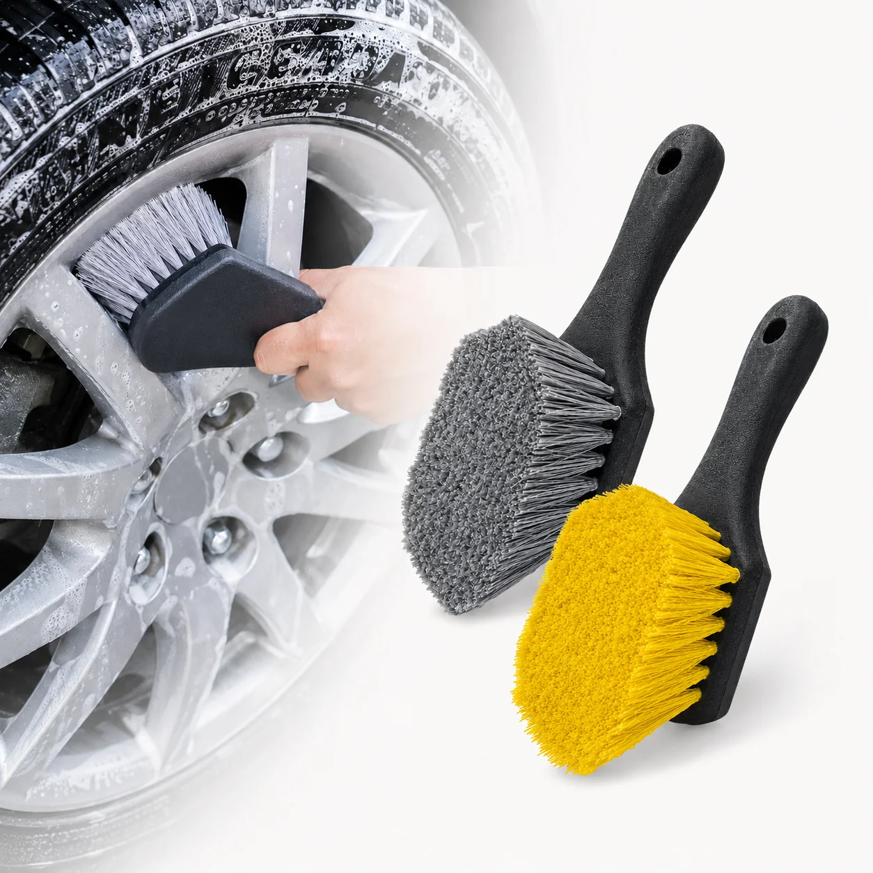 Escova de Limpeza de Rodas de Carro, Escova de Detalhe com Cabo Curto, Escova para Lavagem de Pneus e Aros, Ferramentas de Limpeza e Manutenção de Veículos, Conjunto de Acessórios Automotivos