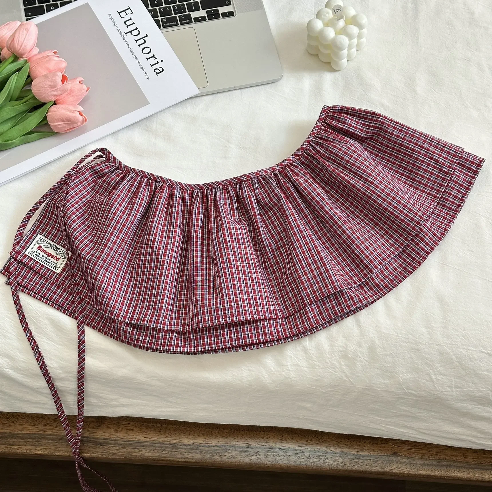 

Korea Style 2026 New Fashionable Retro Lace-up Plaid Decorative Double-Layer Fart Curtain Cotton Skirt Women's Fashion Skirt