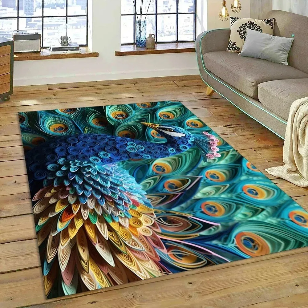 Cute Dream Bird Parrot Peacock Carpet Living Room Bathroom Decor Rug Mechanical Washable Mat Non-slip Floor Mat Entrance Doormat