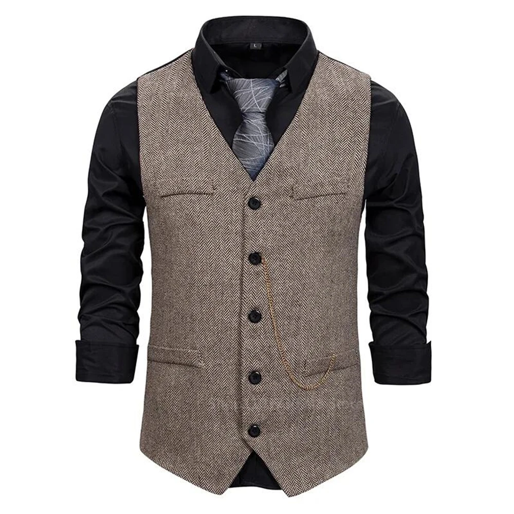 New Arrival Dress Vests For Men Slim Fit Mens Suit Vest Male Herringbone Waistcoat Casual Sleeveless Formal Business Jacket