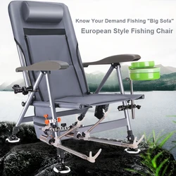 Fishing Chair Outdoor Beach Chair Foldable Recliner Four-leg Adjustable Portable European Style Multi-function Chair Grey