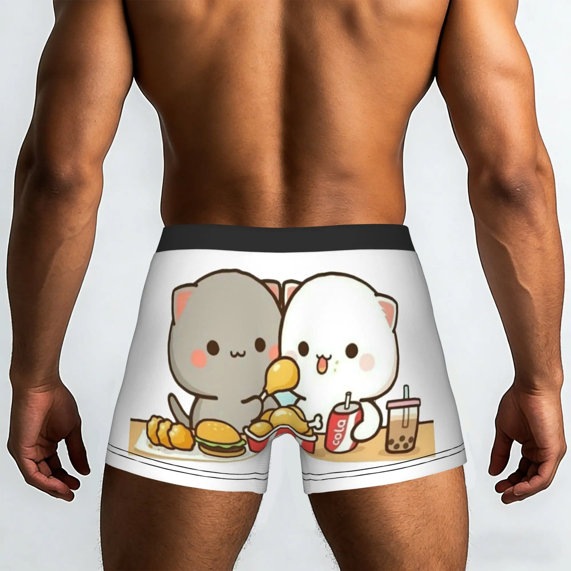 Custom Peach And Goma Mochi Cat Underwear Men Breathable  Boxer Briefs Shorts Panties Soft Underpants For Homme