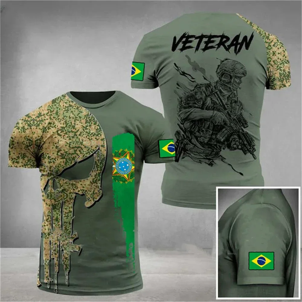 Brazil flag T-shirt men's printed jersey summer oversized camouflage hunting short-sleeved tops fashion casual tees Brazil shirt