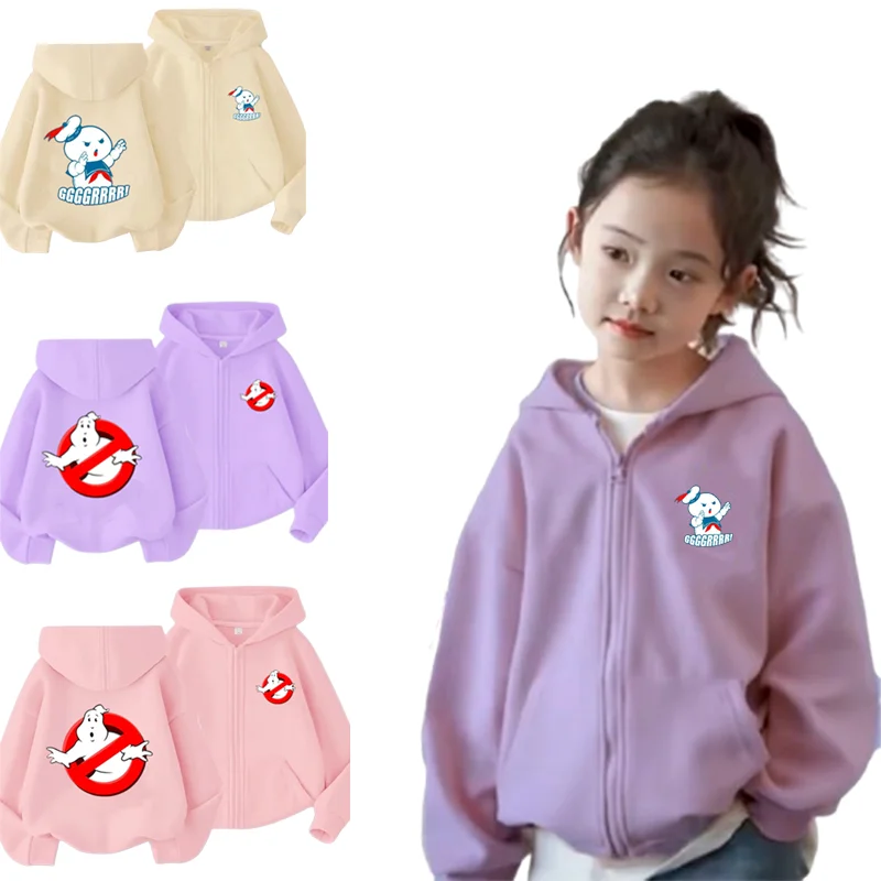 

Ghost Catching Game Kids Hooded Cardigan Print Boys and Girls 2-12 Years Old Casual Fashion Sports Top Blue Pink Purple Black