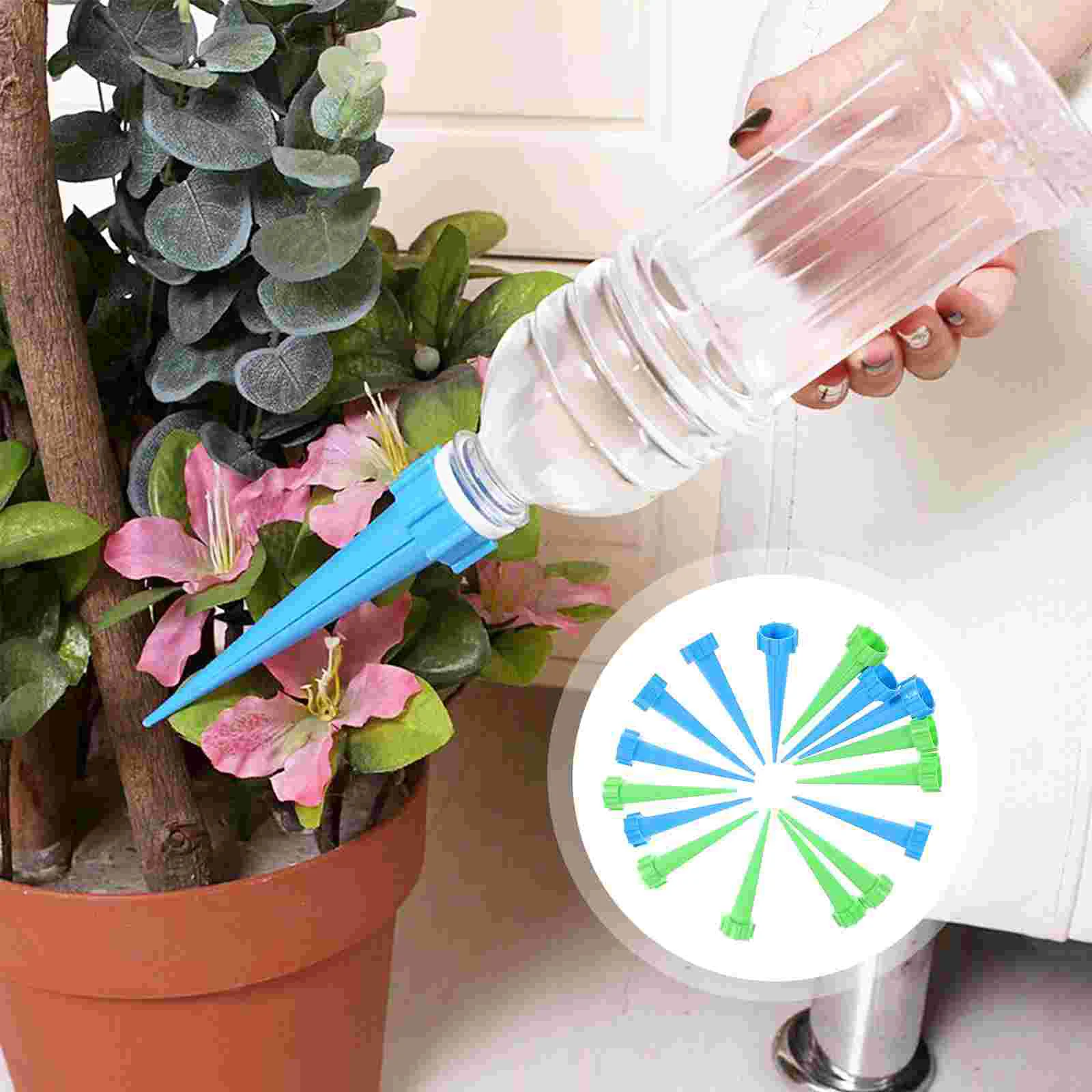 16Pcs Plastic Self Watering Device Auto Drop Irrigation Water Seepage Device Plant Watering Tool For Home Blue Green