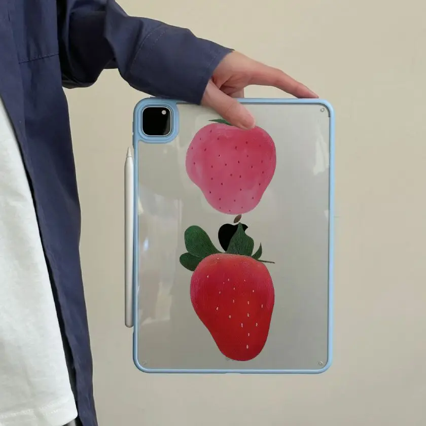 

Strawberry Solid Color Border Y2K Clear Cover For iPad Pro 13 11th M5 M4 12.9 A16 10 8 7 9th 10th Air 11 M2 M3 Mini Tablet Case