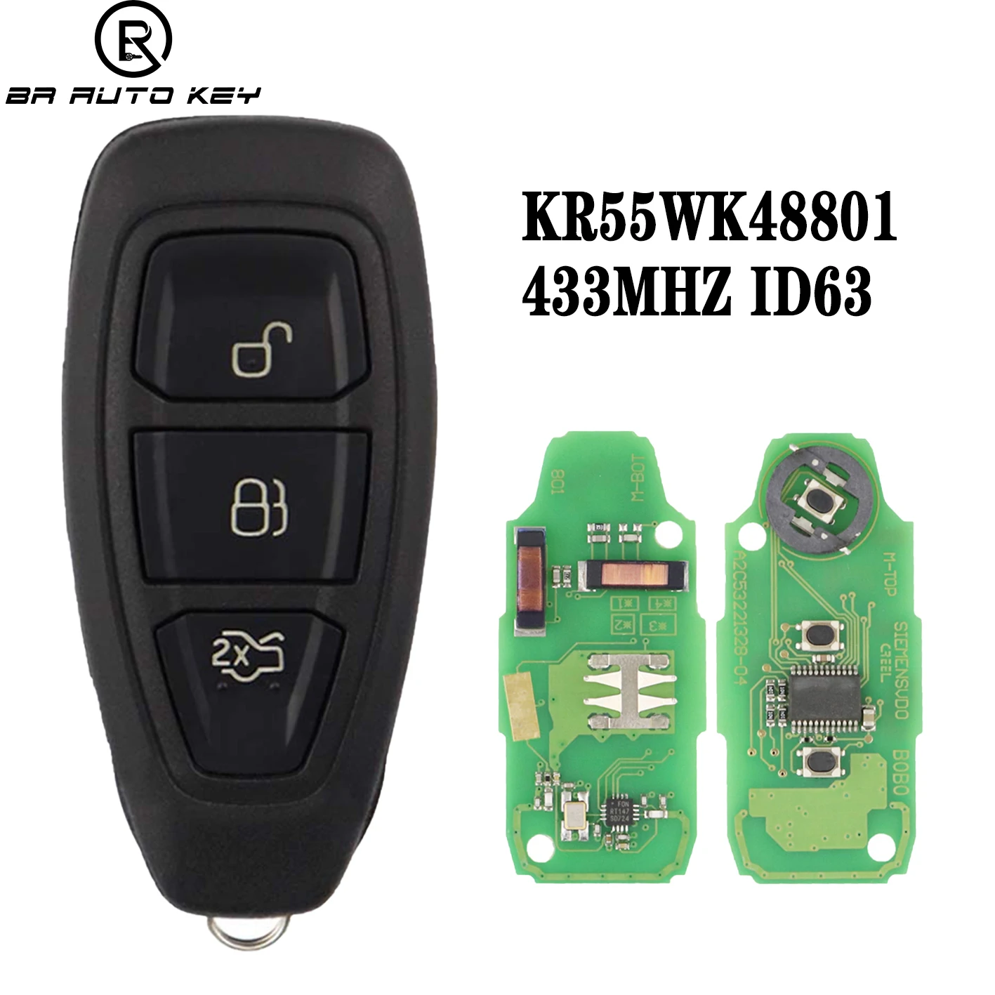 

2/3buttons Replacement Smart Remote Car Key Fob For Ford Focus Kuga Fiesta C-Max Mondeo B-Max with 4d83 Chip 433MHz FSK