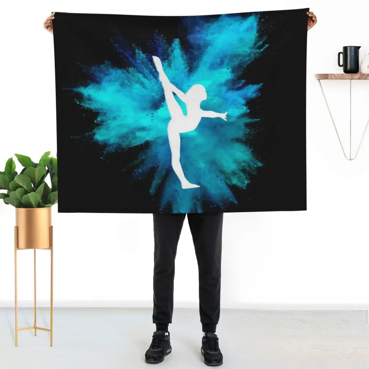 Gymnast Silhouette - Blue Explosion(On Black) Throw Blanket Hairys Soft Big Camping Soft Plaid Decorative Beds Blankets
