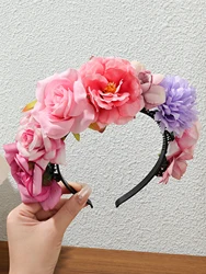 1 Pcs Bohemia Rose Flower Crown Headband,Hairbands to Wedding Bridal Floral,Hair Bands Accessory for Women Girls