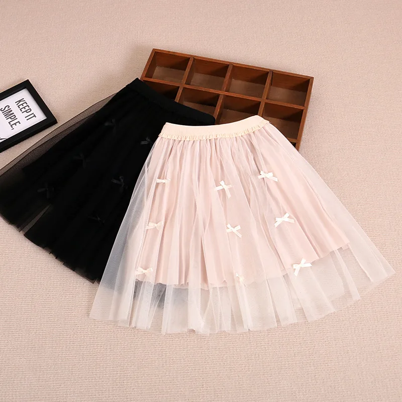 

3-12 years black kids clothes Girls skirt children's clothing beige mesh