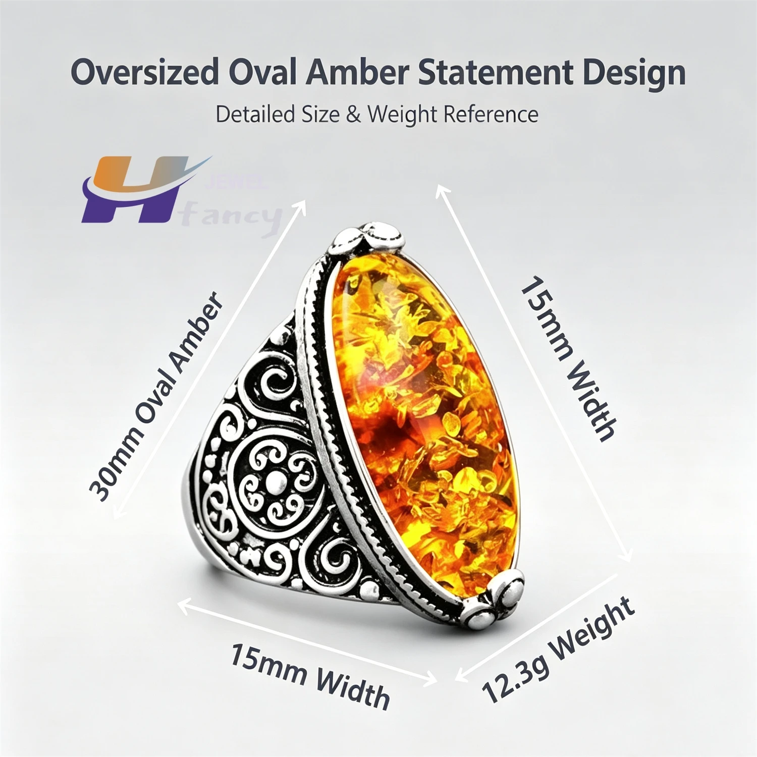 Baltic Amber Oval Solitaire Ring, Natural Honey Amber Stone Silver Setting Jewelry, Unique Gift for Her Birthday Anniversary - view 6