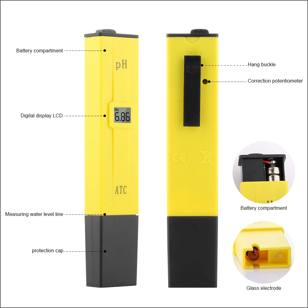 RZดิจิตอลPHเมตรคุณภาพอาหารดินAquarium PH Meter Miniแบบพกพาเครื่องทดสอบปากกาวัดช่วง0.00-14.00PH