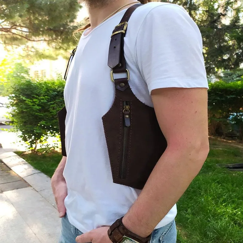 Bolso de hombro de cuero Steampunk Medieval Vintage para hombres, funda de doble bolsillo, accesorios de disfraz de pirata Vikingo, monedero, vestido de Halloween