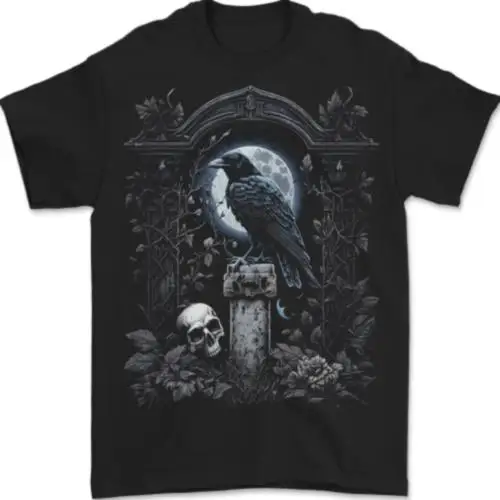 Gothic Skull and Crow With and Arch Mens T-Shirt 100% Cotton