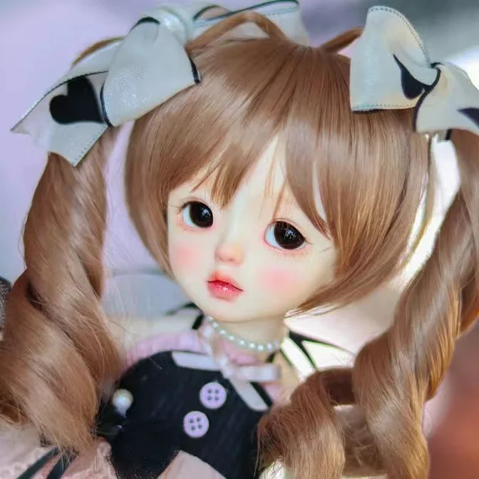 Fashion Curl, 1/3 1/4 1/6 BJD Wig, Double Ponytail Brown Doll Hair 1 Piece