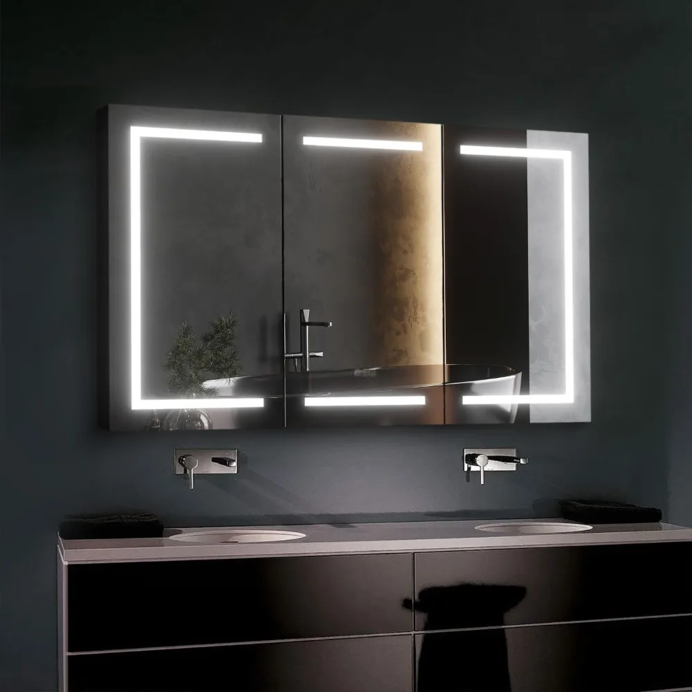 

Medicine Cabinet Mirror,Matte Black 48x30 Lighted Medicine Cabinets for Bathroom with Storage Wall Mounted Defogger Light Dimmer