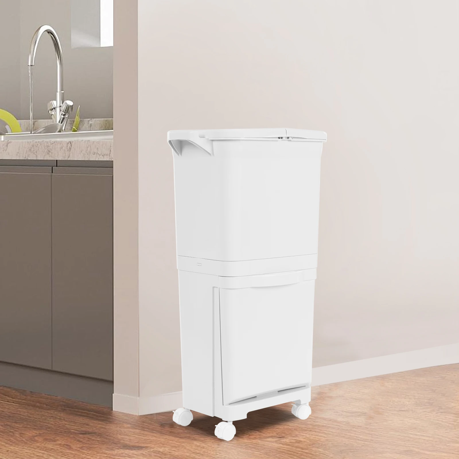 Weißer 45-Liter-Mülleimer aus PP, klassifiziert, Küchen-Mülleimer, Sortier-Mülleimer, vertikaler Mülleimer für Küchen, Schlafzimmer, Badezimmer – Detail 11