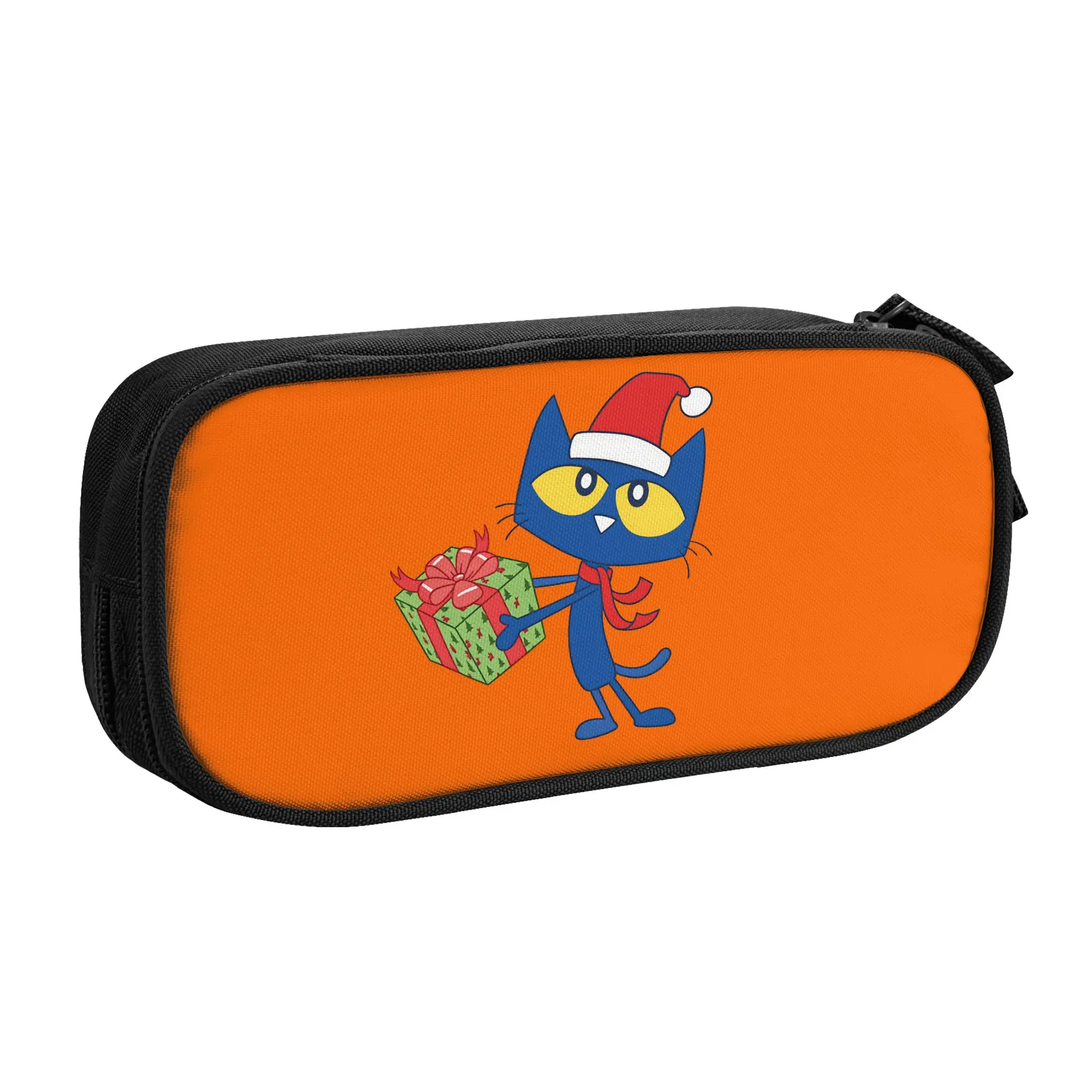Petes the cat celebrate christmas Pencil Case Large Pen Box Girls Boys Double Layer Fashion Back To School Pencil Cases Supplies