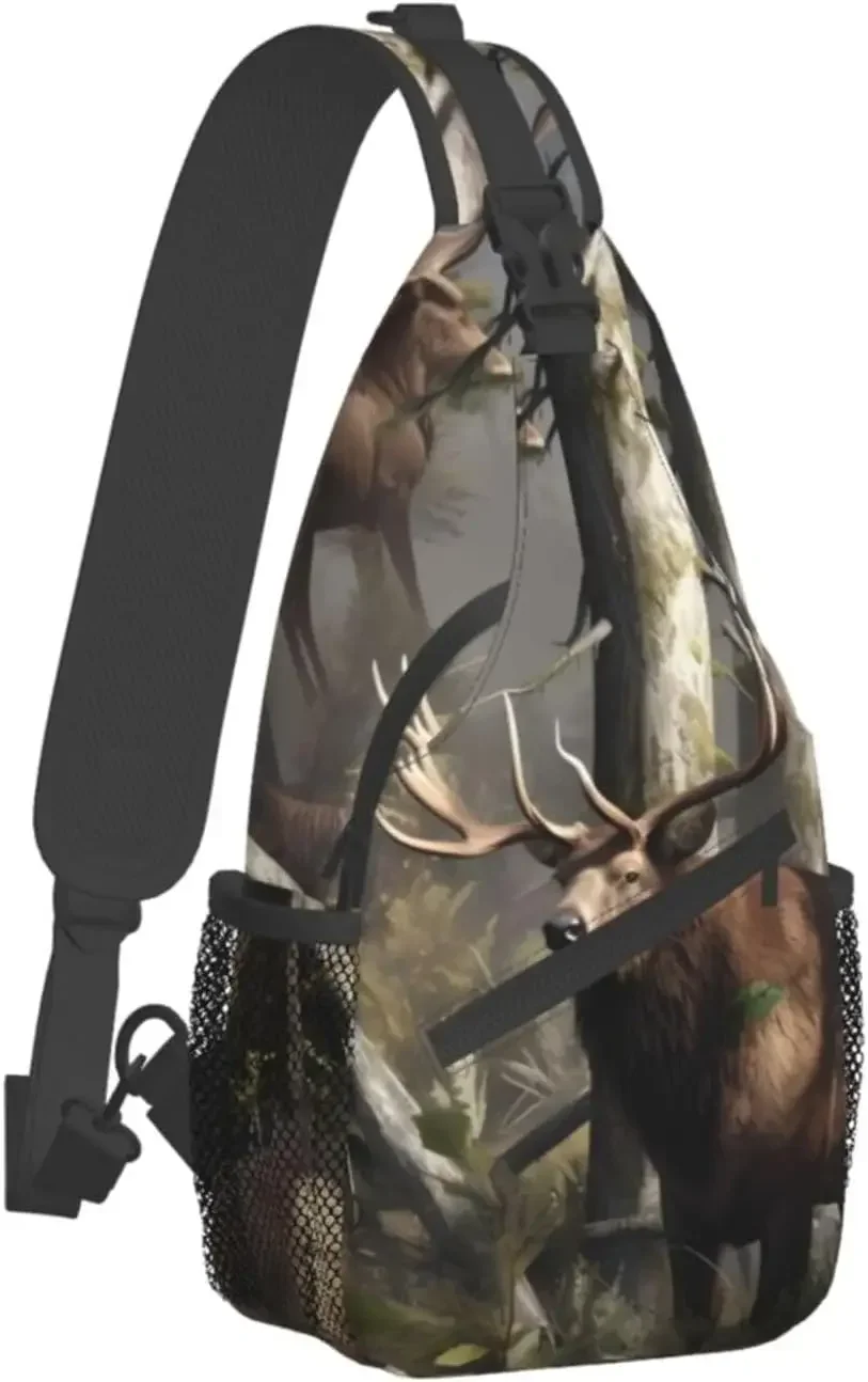 Hunting Deer Bear Elk Printed Sling Backpack Rope Crossbody Shoulder Bag Chest Bag Travel Hiking Daypack For Women Men