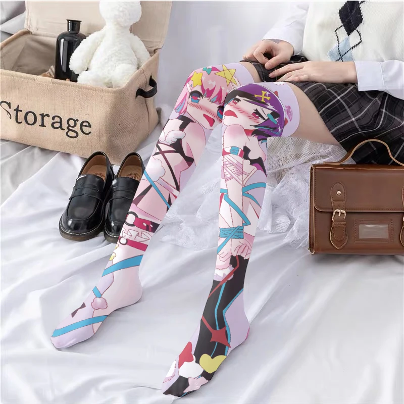 Japońskie Anime pończochy samonośne damskie seksowne zakolanówki elastyczne pończochy Harajuku Fashion dwuwymiarowe pończochy dziewczęce